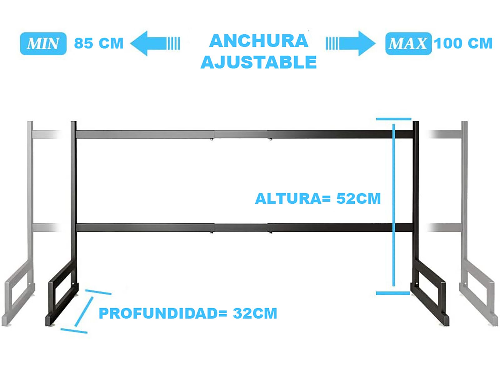 Escurridor de trastes ajustable para cocina ancho de 85cm a 100cm, altura  52cm